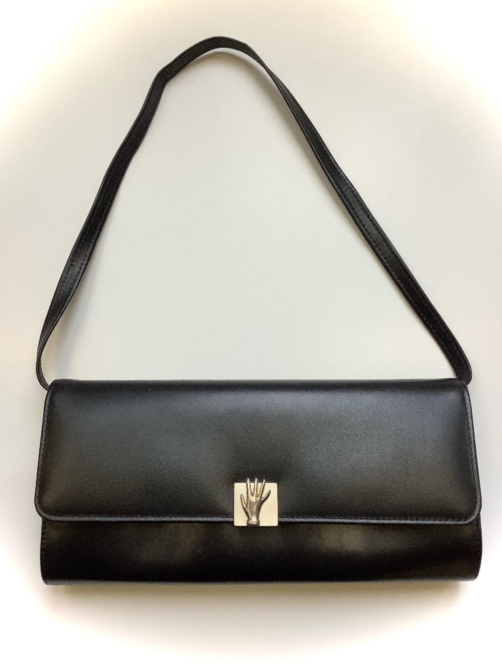 Vintage Léco Black Baguette Purse Silver Surrealist Hand Accent Made in Canada